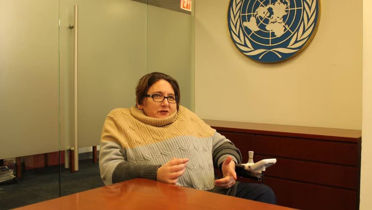 Ola Abualghaib being interviewed
