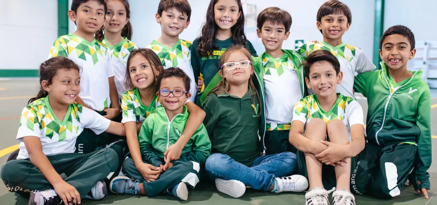 Group of children with and without disabilities in a school