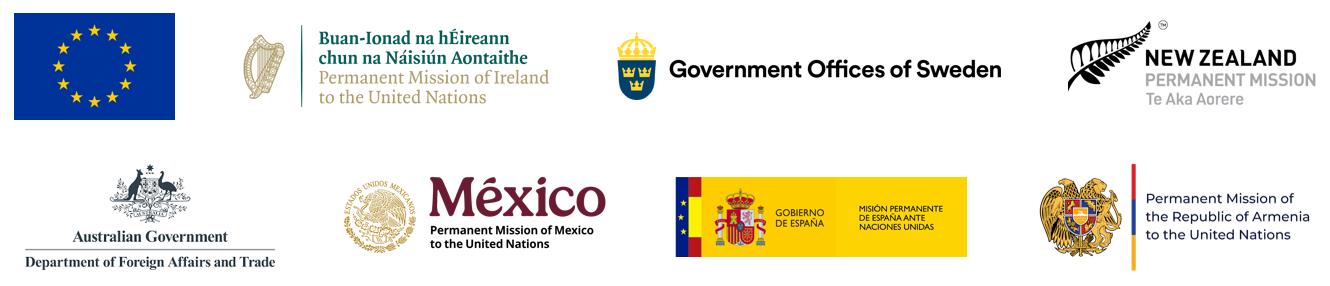 Logos of the following missions to the UN: European Union, Ireland, Sweden, New Zealand, Australia, Mexico, Spain Armenia